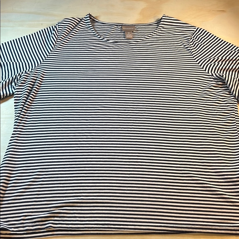 Balck and White Striped Short Sleeve Comfy Shirt Sz 2 (2XL)